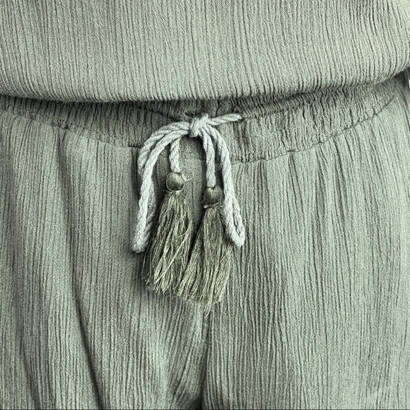 RAGA Romper Off The Shoulder Bell Sleeve Tassels Green Viscose Women's Size M - Picture 7 of 11